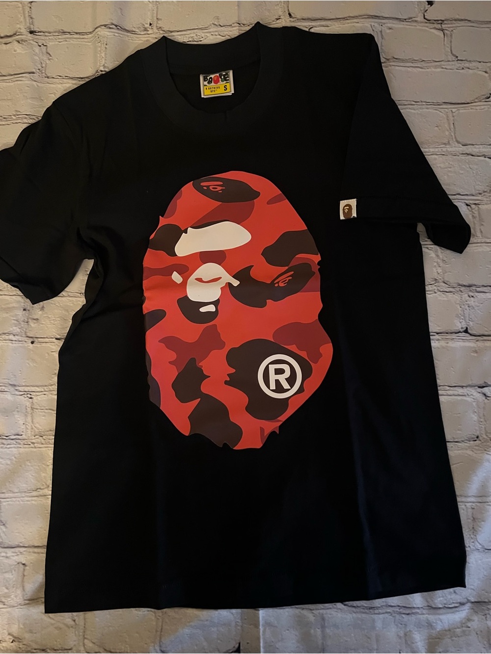 Black Tee with Red Camo Ape Head Graphic - Men